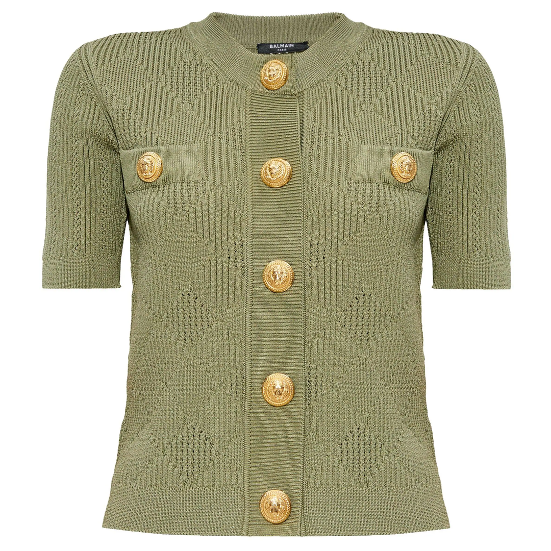 Balmain_2-Pockets_Vichy_Knit_Top_Olive