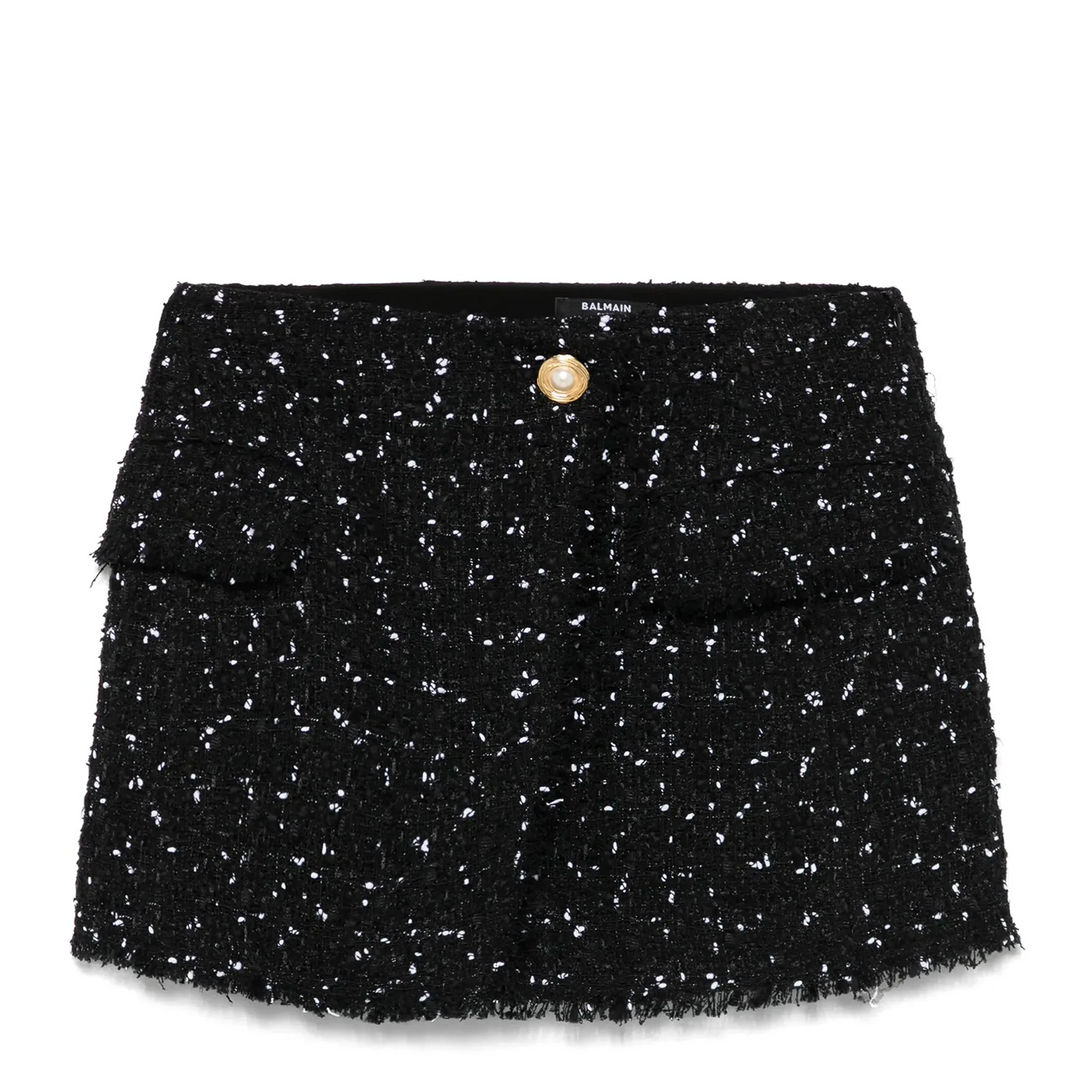 4 Pockets Asymmetric Polka Dots Tweed Skirt