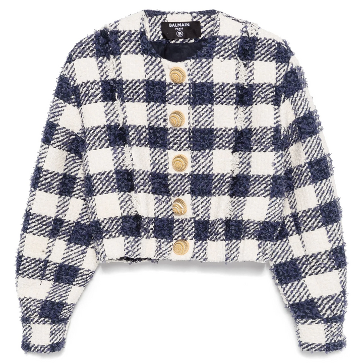 Buttoned Tweed Crop Bomber Jacket
