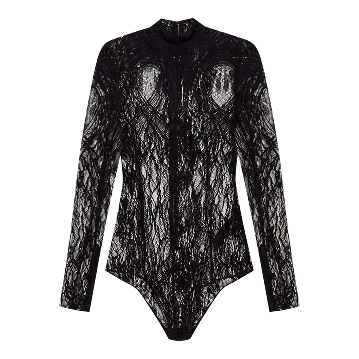 Club21 - Balmain - Long Sleeve Turtleneck Lace Bodysuit - BODYSUITS - Black