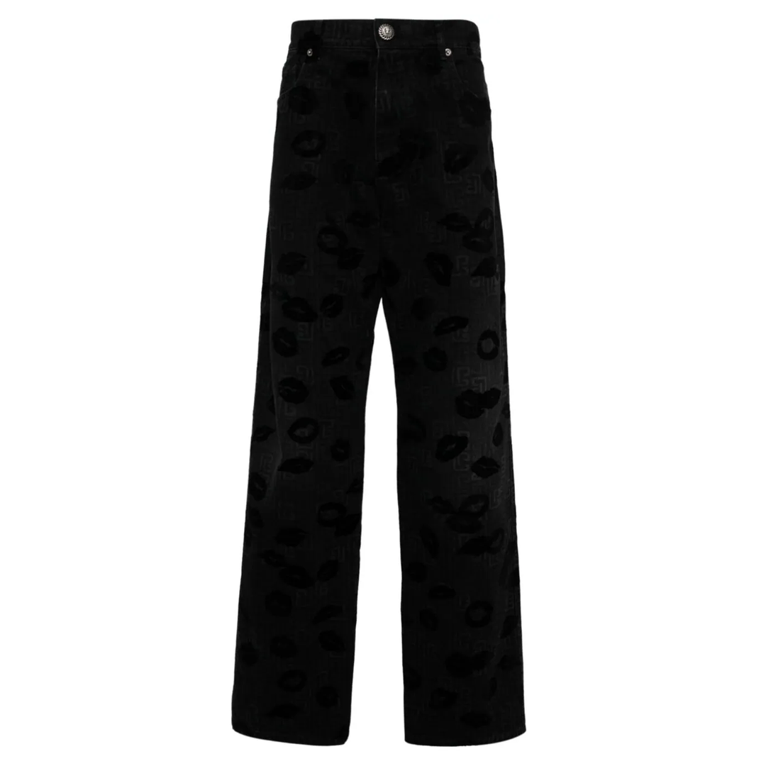 Balmain_Loose_Denim_Monogram_Flock_Black