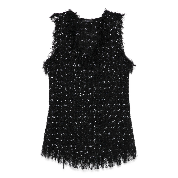 Thin Straps Polka Dots Tweed Top