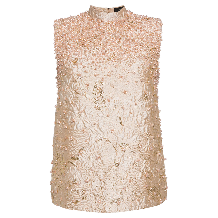 Biyan_Beaded_Sleeveless_Lame_Jacquard_Top_Beige