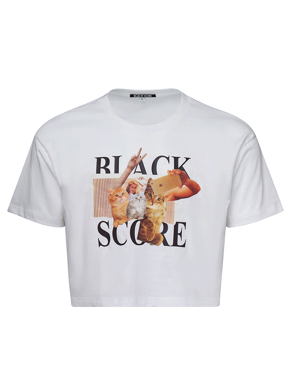 Black-Score-Cat-Collage-Cropped-T-Shirt-White-1