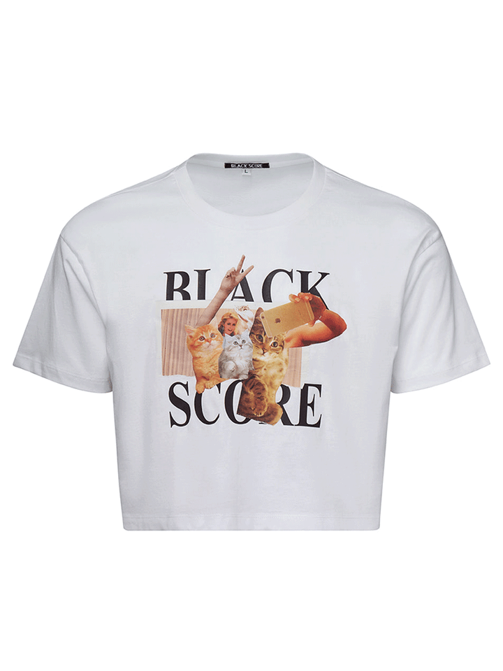 Black-Score-Cat-Collage-Cropped-T-Shirt-White-1