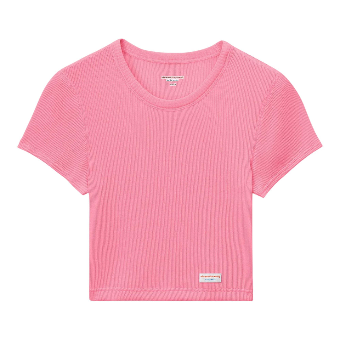 Club21 - Bodywear by Alexander Wang - Cropped Short Sleeve Crew Neck Tee - TEES - Pink