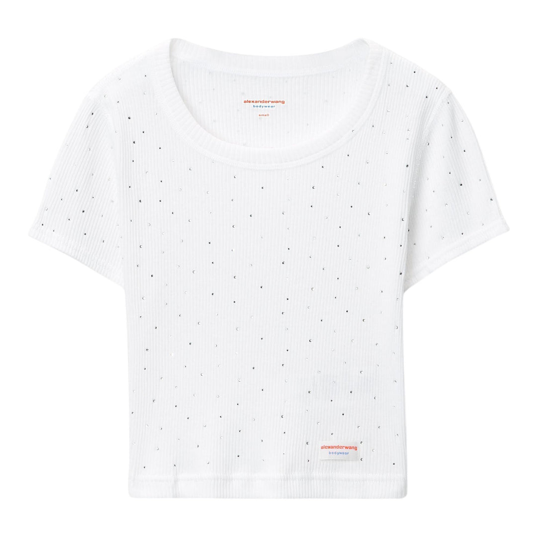 Club21 - Bodywear by Alexander Wang - Crystal Hotfix Short-Sleeve Cropped Tee - TEES - White