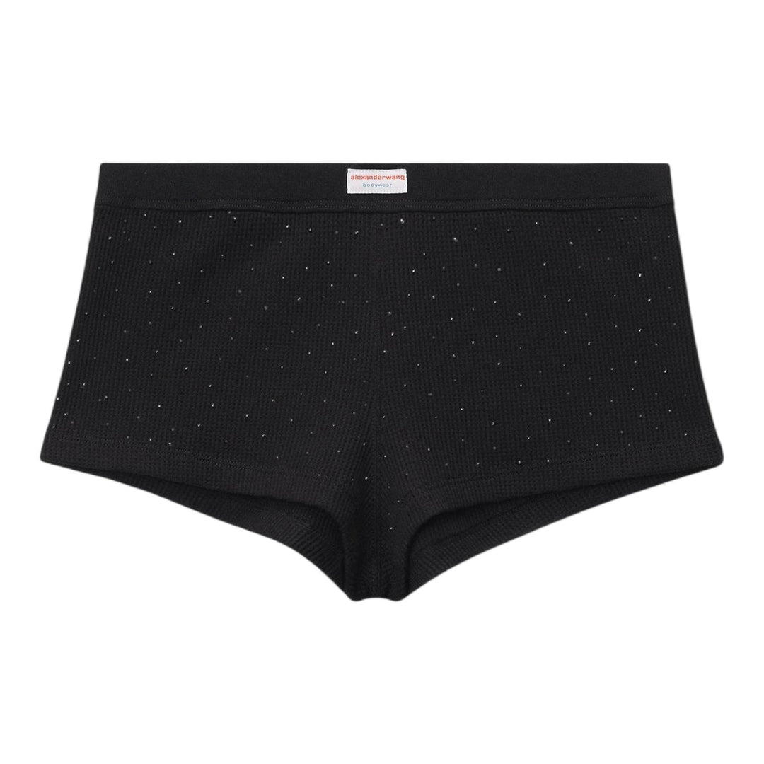Club21 - Bodywear by Alexander Wang - Waffle Knit Crystal Rhinestone Shorts - UNDERWEAR - Black