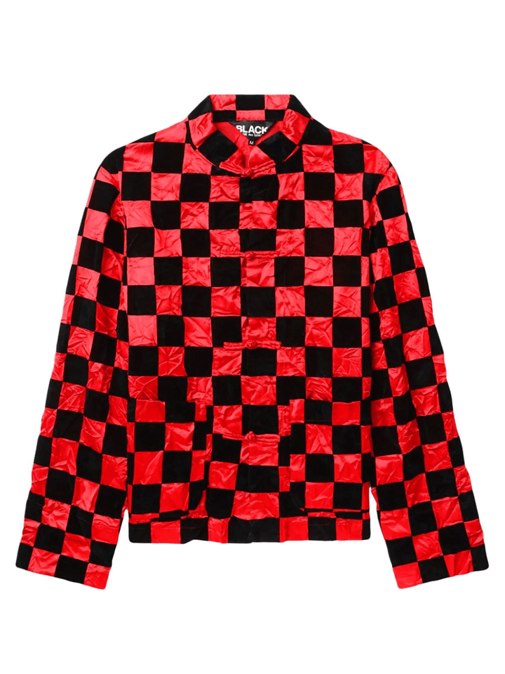 COMME-des-GARCONS-BLACK-Mandarin-Collar-Check-Print-Jacket-Red-1