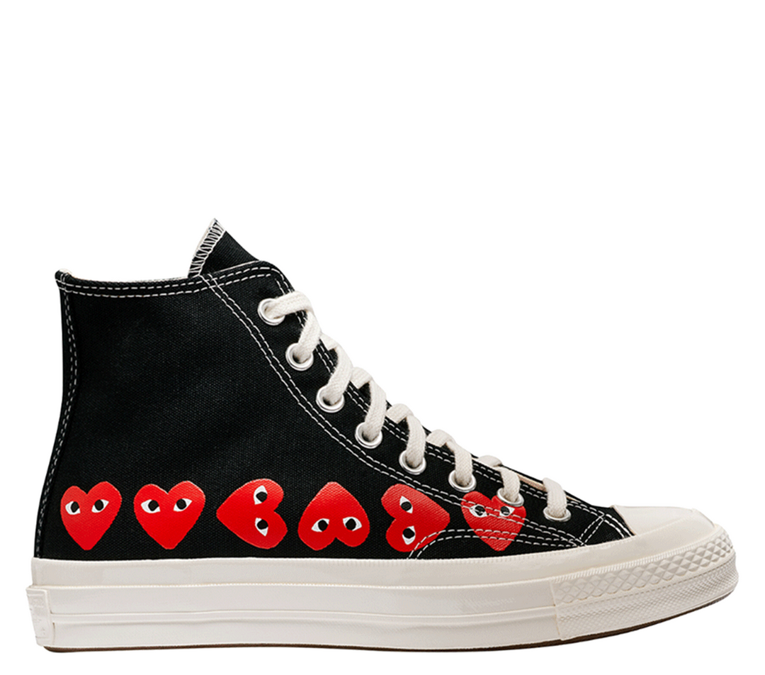 Black converse high tops red heart on sale