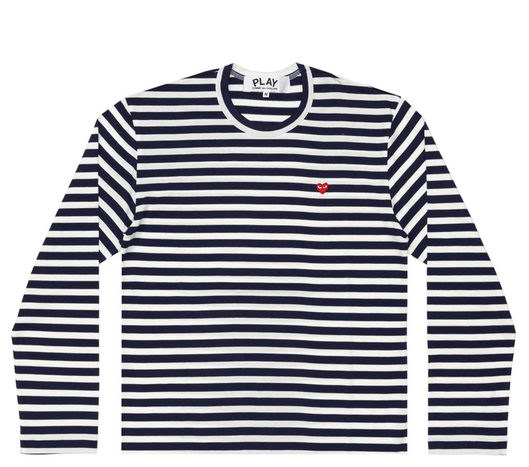 Comme des garcons play long sleeve heart logo stripe tee best sale