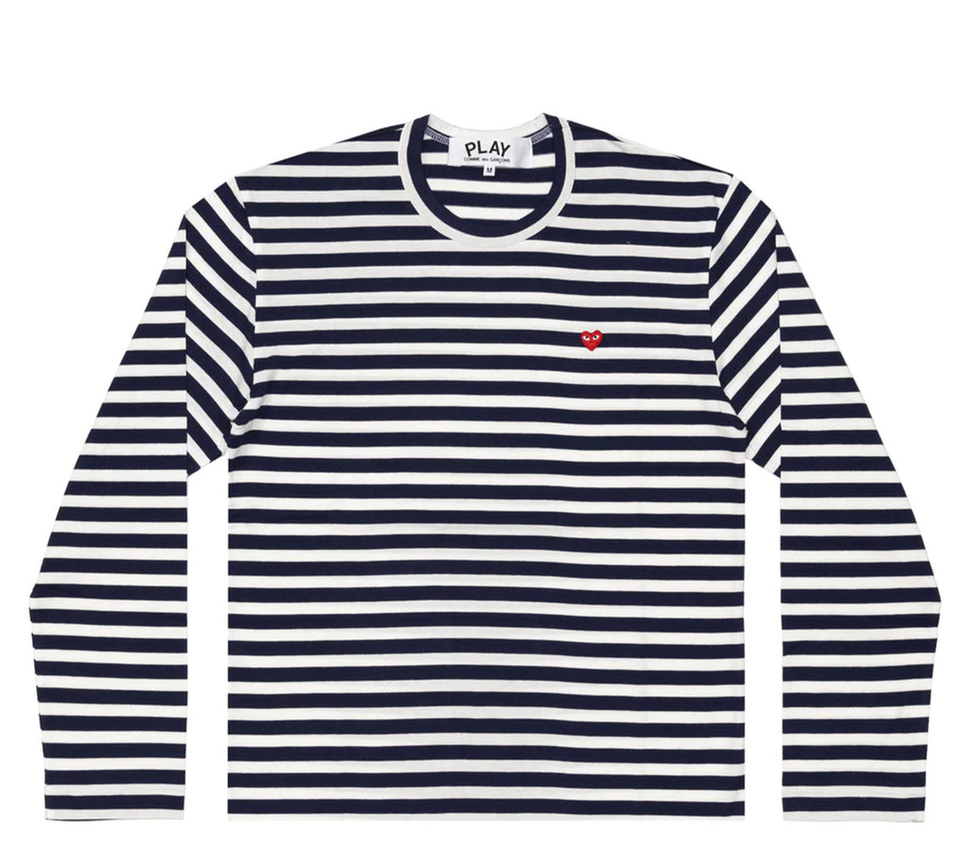 COMME des GARCONS PLAY Small Heart Stripe Long Sleeve Tee Women Navy 1