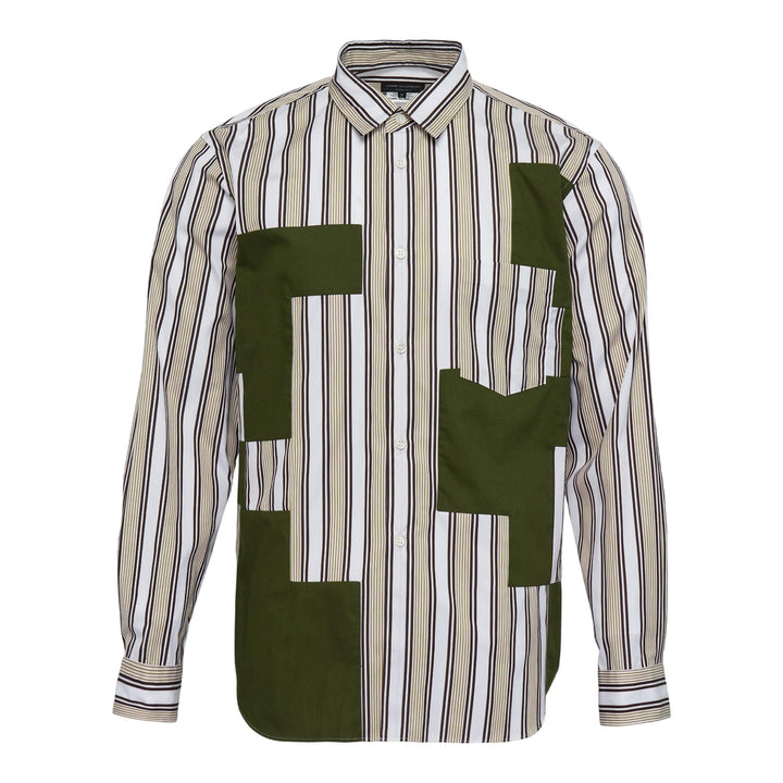 Club21 - COMME des GARCONS HOMME PLUS - Polyester Cluster Stripe Long Sleeve Shirt - SHIRTS - White