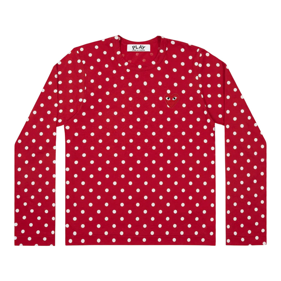 Club21 - COMME des GARCONS PLAY - Long Sleeve Polka Dots With Red Emblem Tee Unisex - TEES - Red