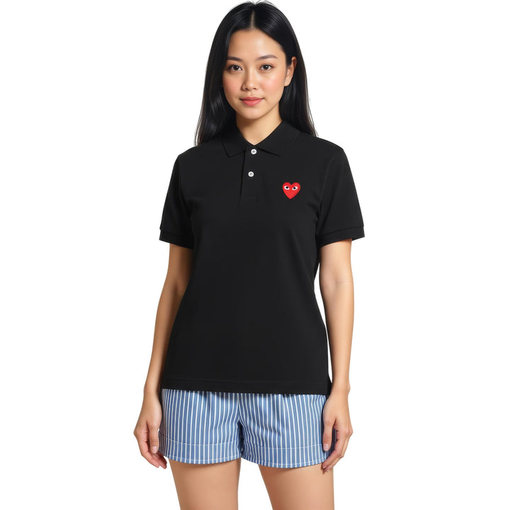 Club21 - COMME des GARCONS PLAY - Red Heart Polo Shirt Women - POLOS - Black