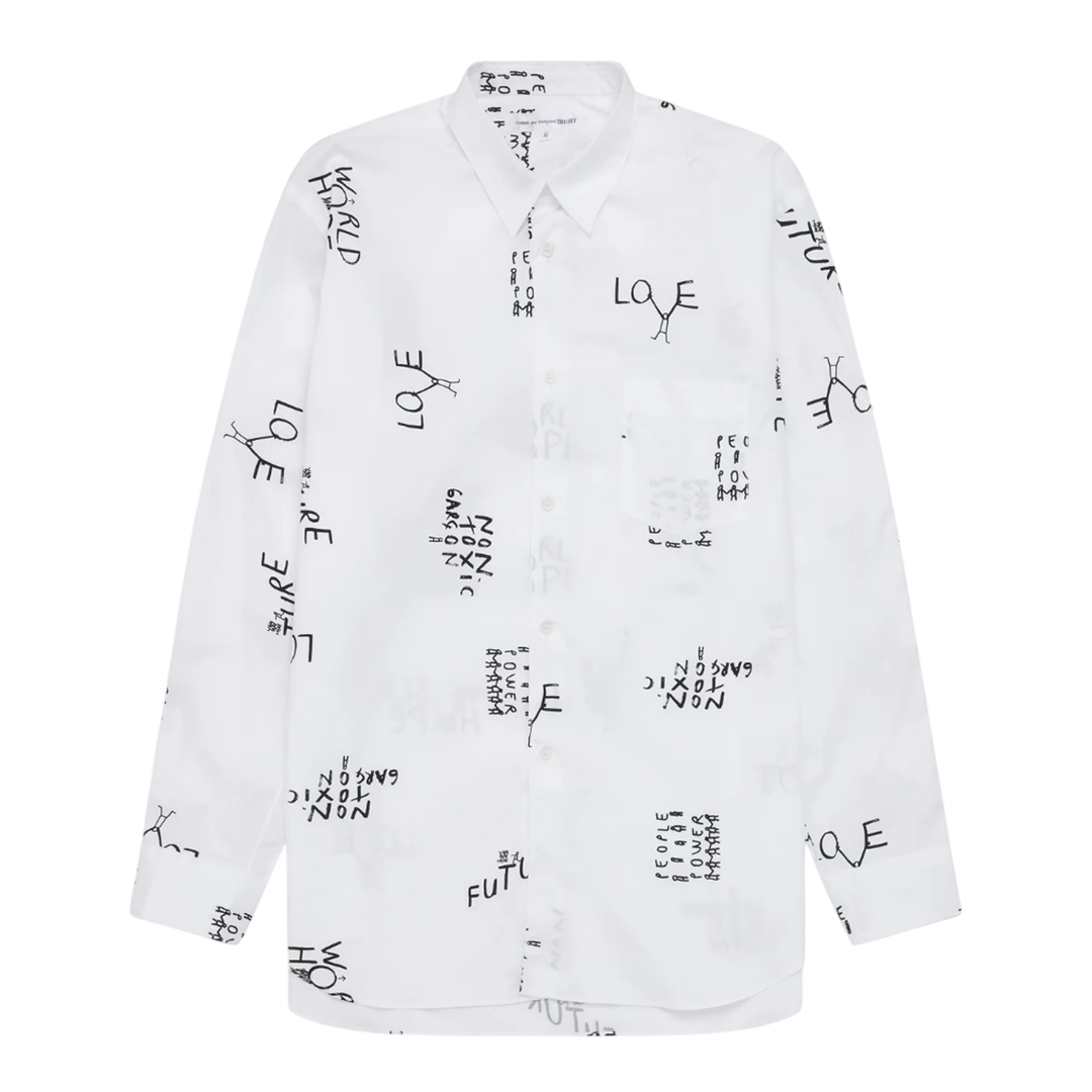 All-Over Printed Words Detail Shirt