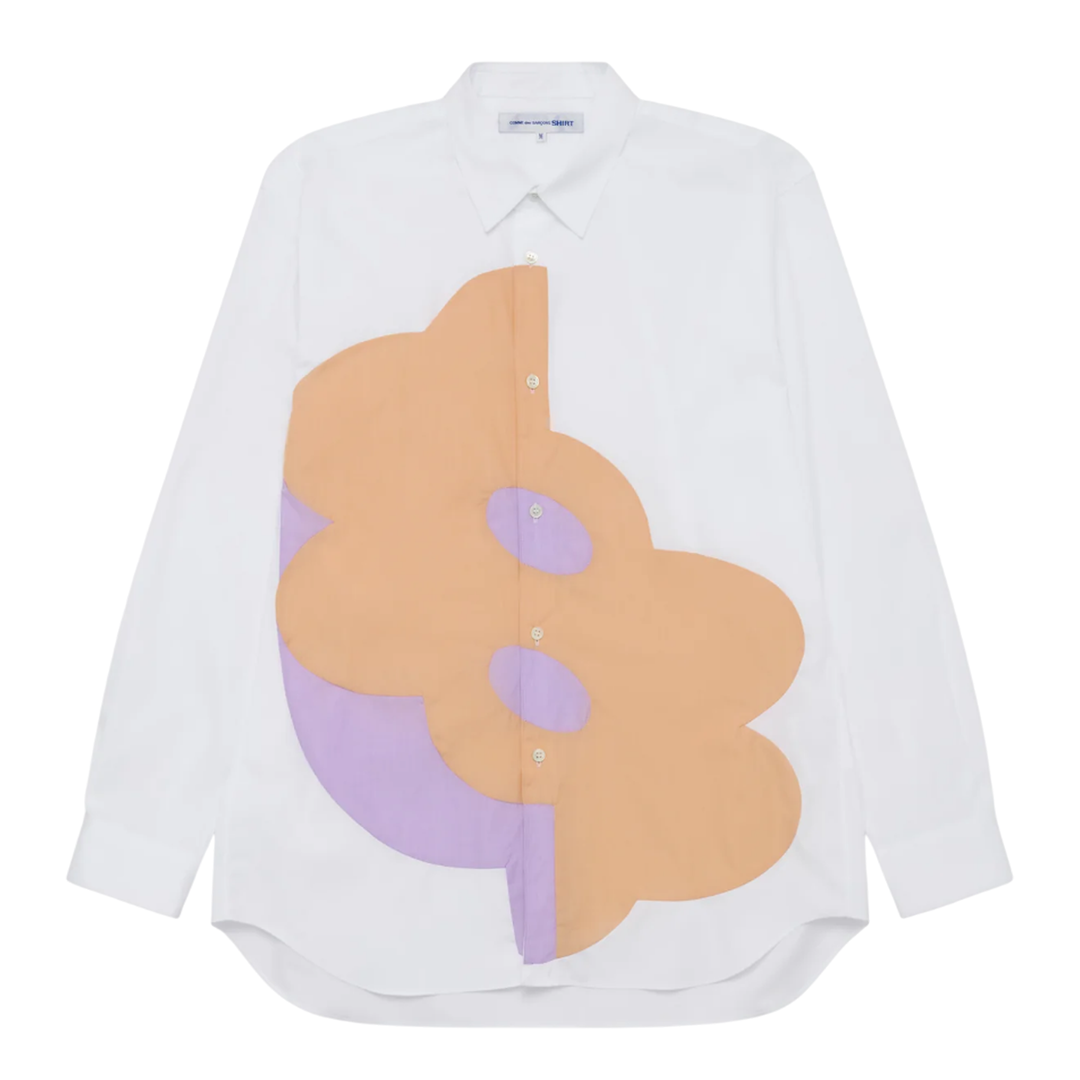 Bold Pattern Print White Button Shirt