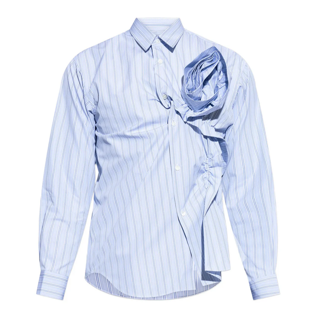 Cotton Stripe Poplin With 3D Rose Shirt