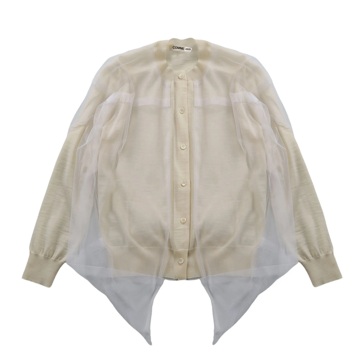 Worsted Wool Jersey X Nylon Tulle Cardigan