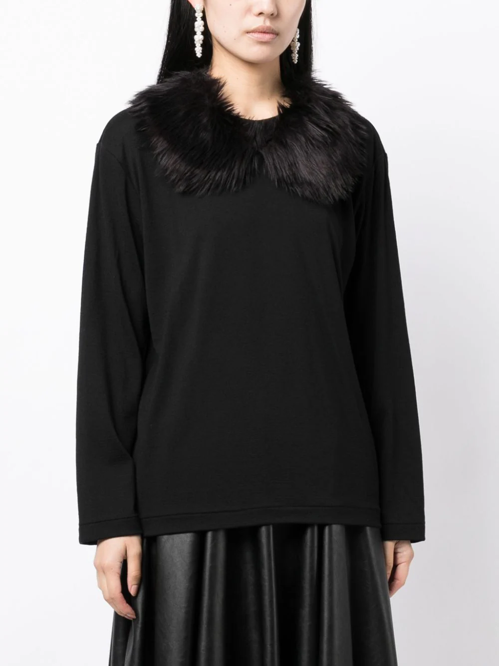 COMME des GARCONS-Fur Collar T-Shirt-Black-3