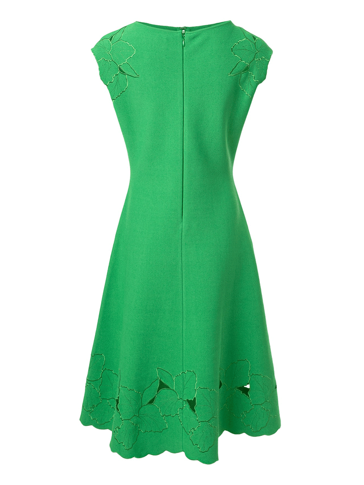 Carolina-Herrera-Boat-Neck-Knit-Flare-Dress-Green-2