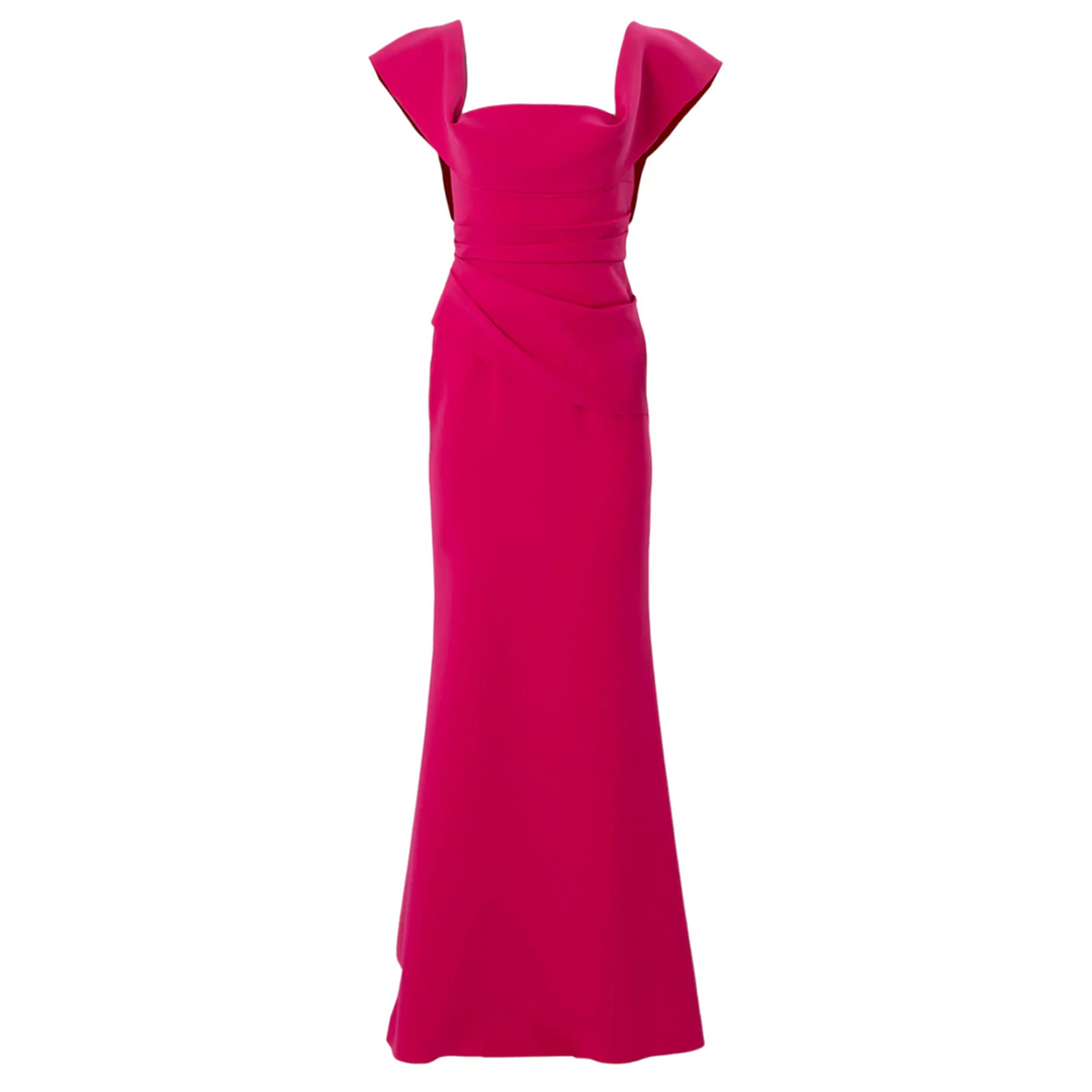 Draped Neckline Flared Gown