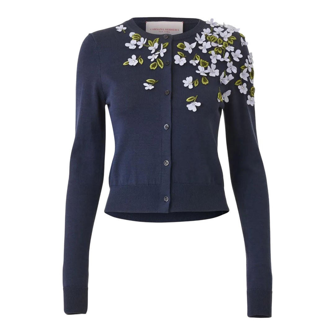 Club21 - Carolina Herrera - Emb Threadwork Cardigan - CARDIGANS - Navy