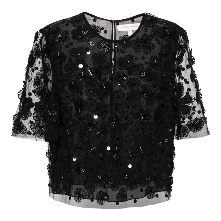 Club21 - Carolina Herrera - Embellished Crewneck Top Nylon Tulle - WOVEN TOPS - Black