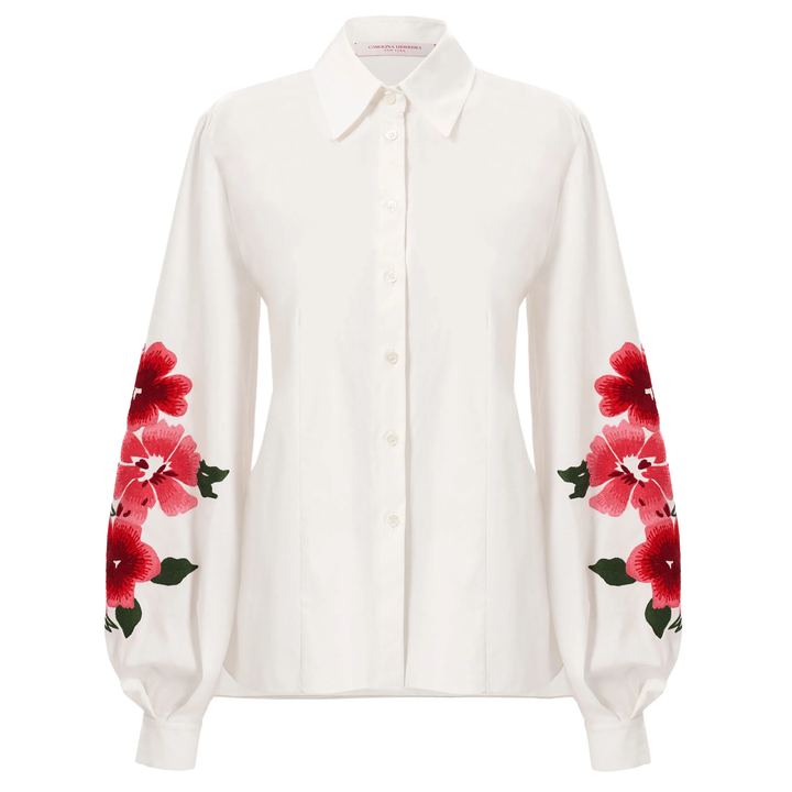 Carolina_Herrera_Embroidery_Puff_Sleeve_Button_Down_Top_White