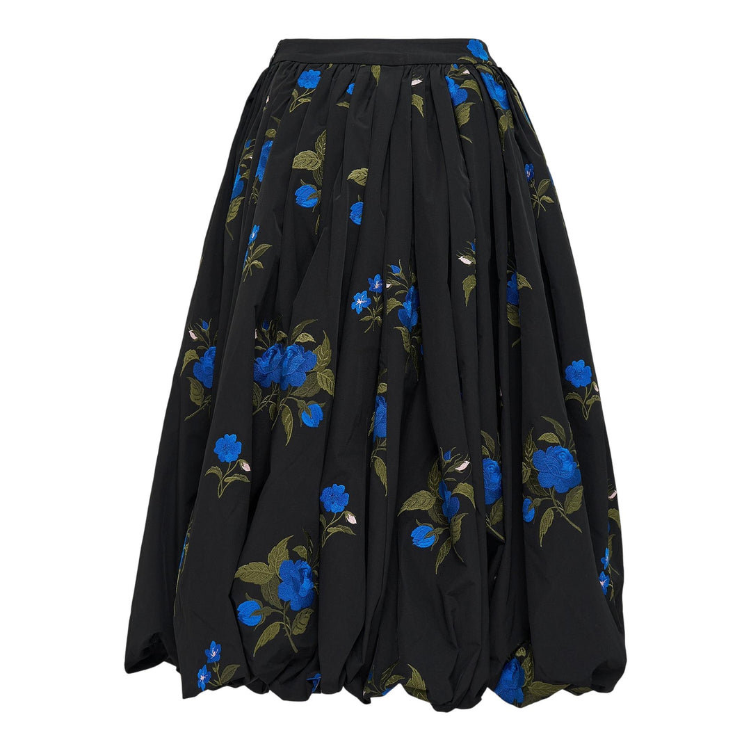 Club21 - Caroline Hu - Black Pleated Roses Embroidery Skirt - SKIRTS - Black