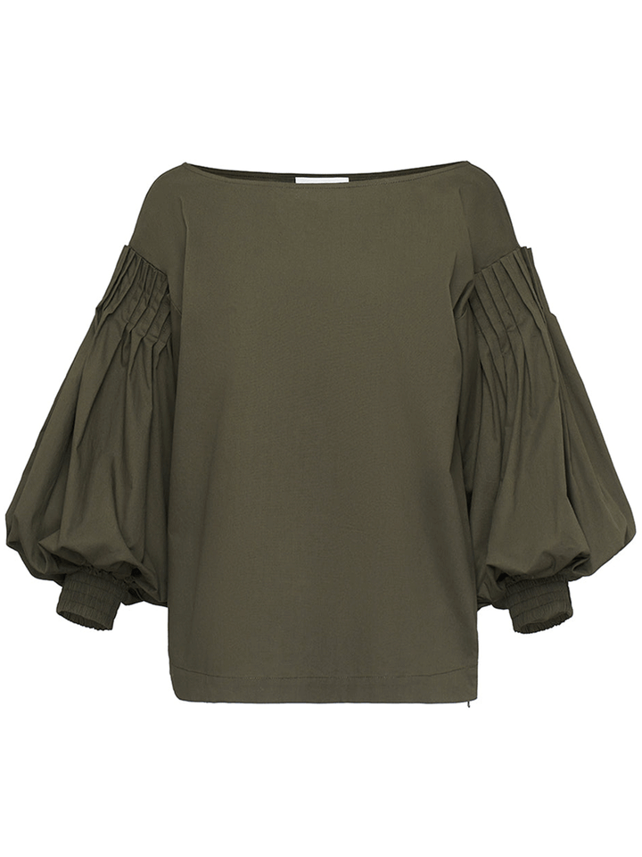 Club21-Collection-Silky-Cotton-Poplin-Puff-Blouse-Olive-1