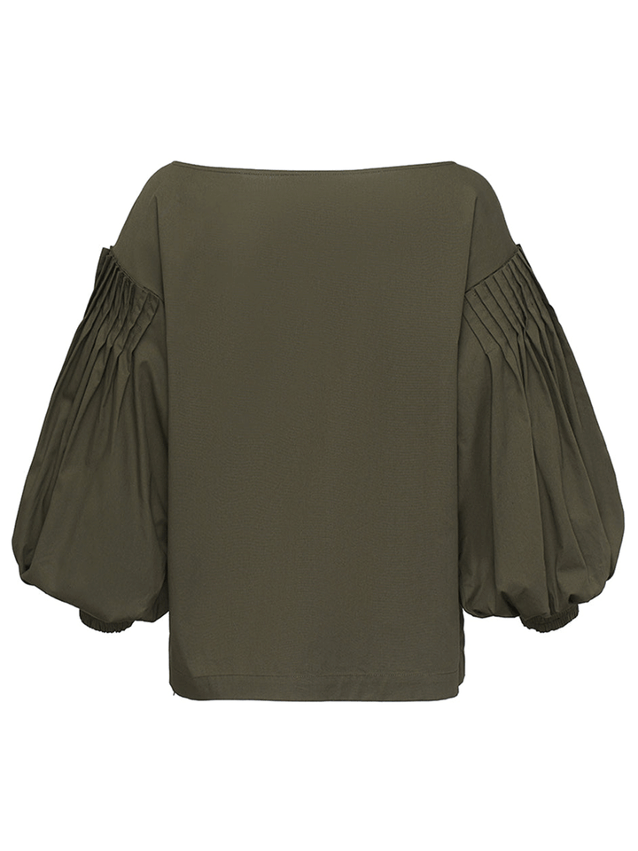 Club21-Collection-Silky-Cotton-Poplin-Puff-Blouse-Olive-2