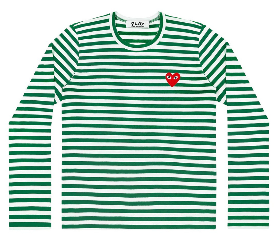 Comme Des Garcons Play Cotton Jersey Border Red Emblem Tee Men Green 1