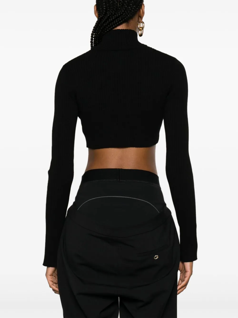 Courreges-Circle-Mockneck-Rib-Knit-Cropped-Top-Black-4