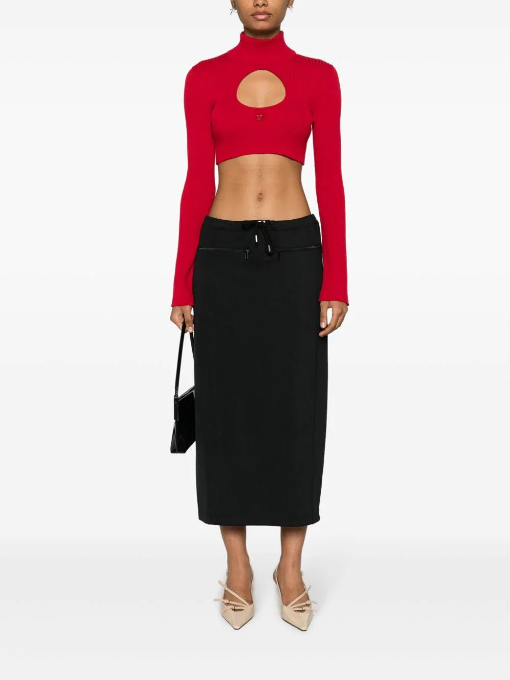 Courreges-Circle-Mockneck-Rib-Knit-Cropped-Top-Red-2