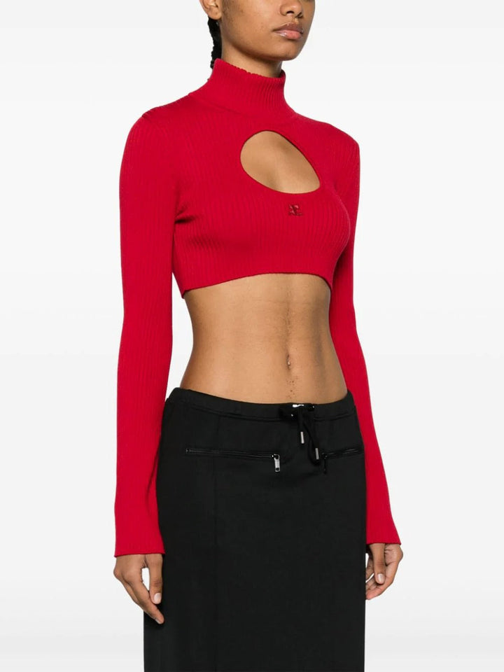 Courreges-Circle-Mockneck-Rib-Knit-Cropped-Top-Red-3