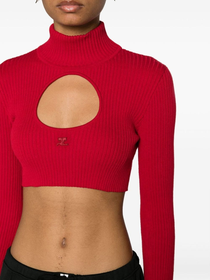 Courreges-Circle-Mockneck-Rib-Knit-Cropped-Top-Red-5