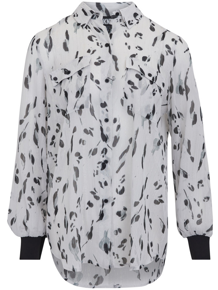 DKNY Button Down Printed Chiffon Top Grey 1