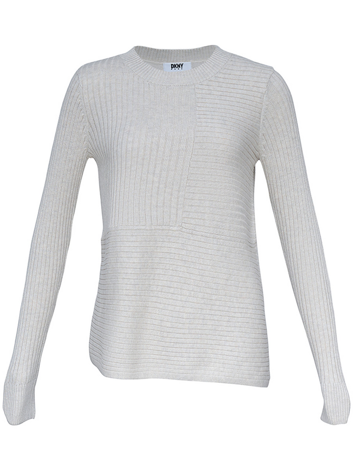 DKNY Cotton Modal Silk Mixed Rib Sweater Beige 1