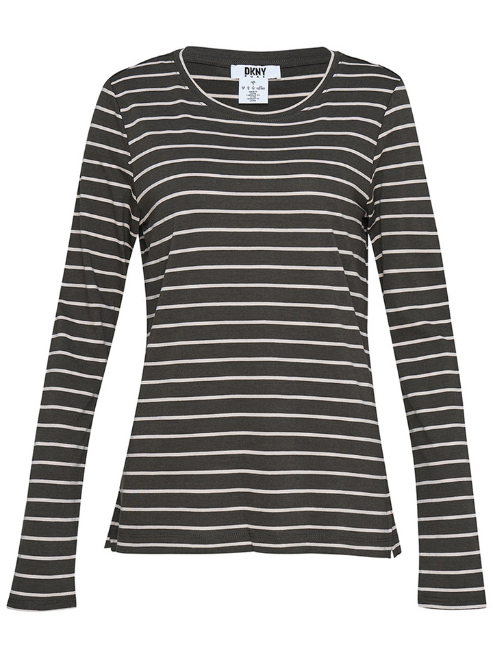 DKNY Cotton Rayon Stripe Top Dark Olive 1