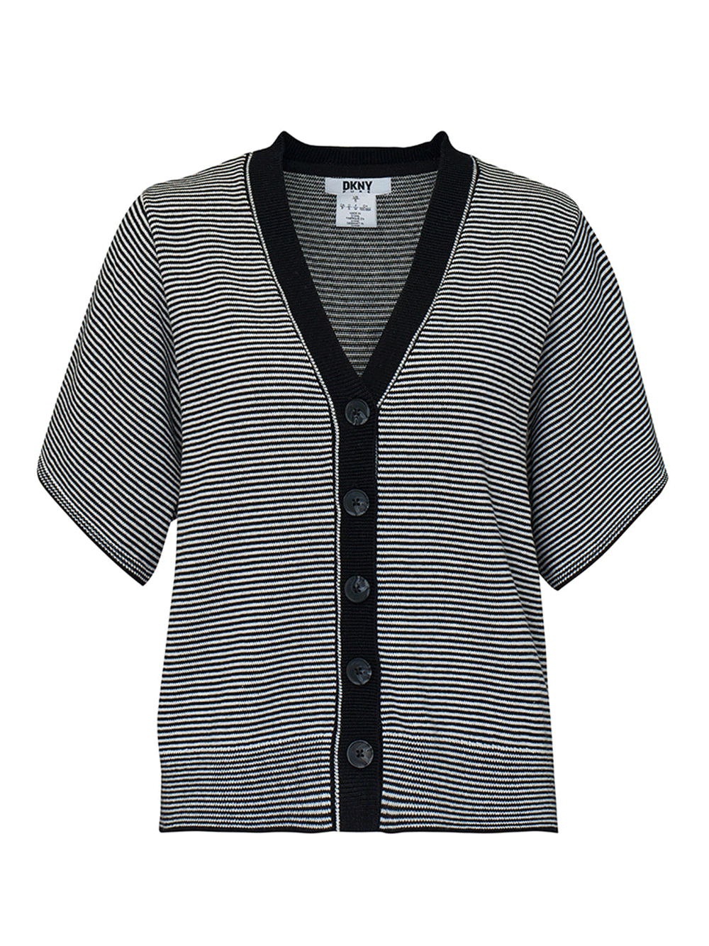 DKNY-Cotton-Silk-Blend-Striped-Cardigan-Black-1