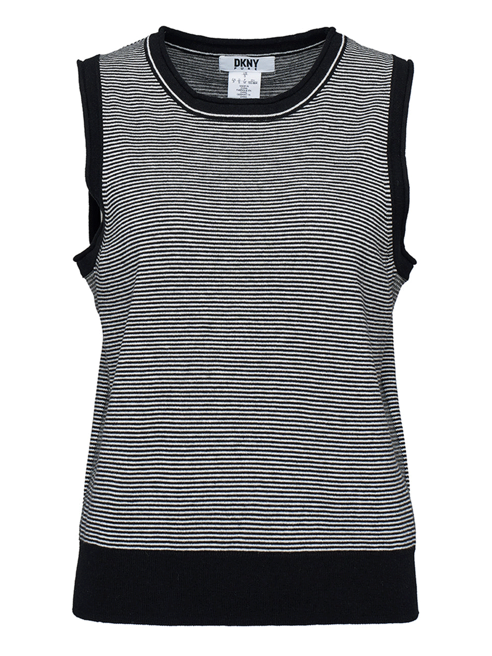 DKNY-Cotton-Silk-Blend-Striped-Sweater-Black-1