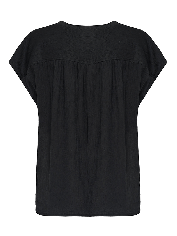 DKNY-Crinkle-Poly-Henley-Blouse-Black-2