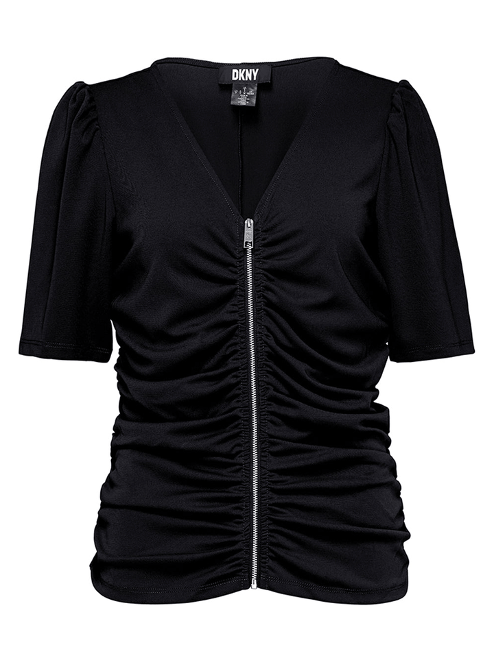 DKNY-Crisp-Knit-Zip-Front-V-Neck-Top-Black_1