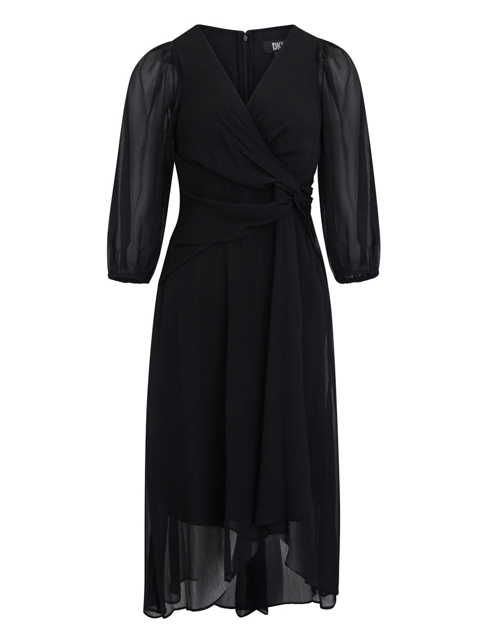 DKNY Dress Crinkle Chiffon Balloon Sleeve Dress Black 1