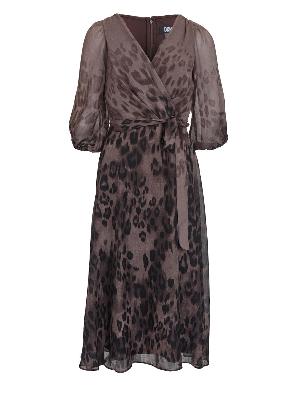     DKNY-Dress-Crinkle-Chiffon-Balloon-Sleeve-Dress-Brown-1