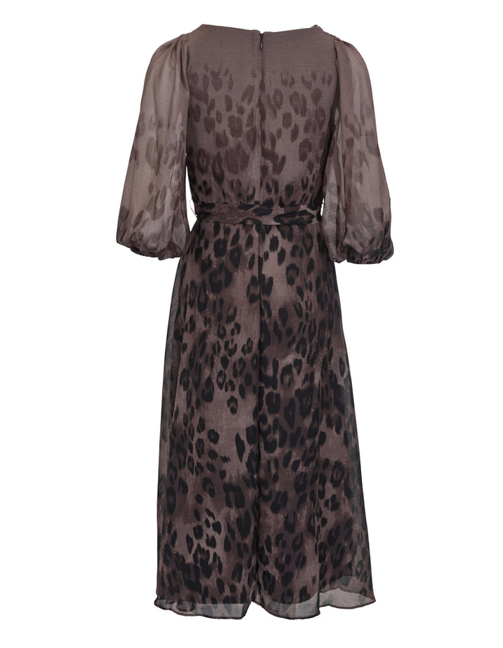 DKNY Dress Crinkle Chiffon Balloon Sleeve Dress Brown 2