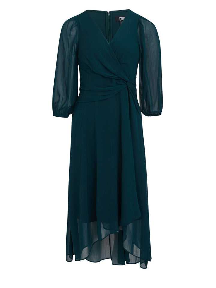 DKNY-Dress-Crinkle-Chiffon-Balloon-Sleeve-Dress-Dark-Green-1