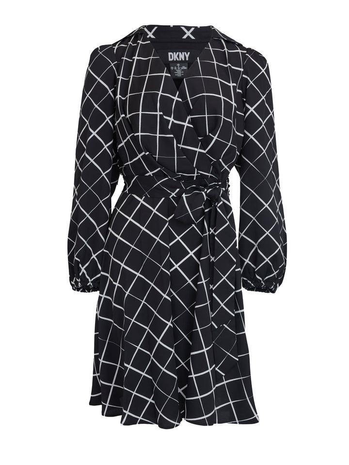     DKNY-Dress-Printed-Crepe-Satin-Balloon-Sleeve-Dress-Black-1