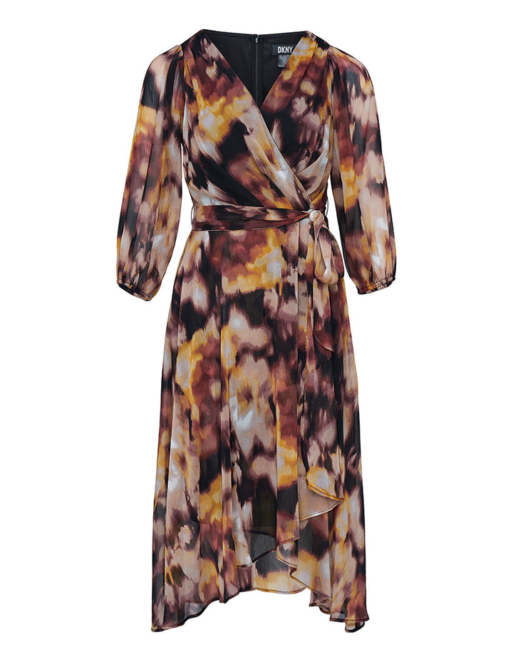 DKNY-Dress-Printed-Crinkle-Chiffon-Balloon-Dress-Brown-1